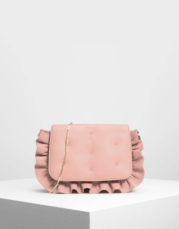 Pink Ruffle Detail Clutch | CHARLES & KEITH