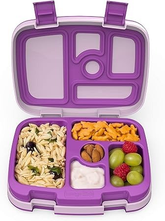 Kids Childrens Lunch Box - Bento-Styled Lunch Solution Offers Durable, Leak-Proof, On-the-Go Meal and Snack Packing (Purple)