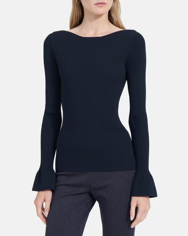 Ribbed Boatneck in Compact Stretch Knit