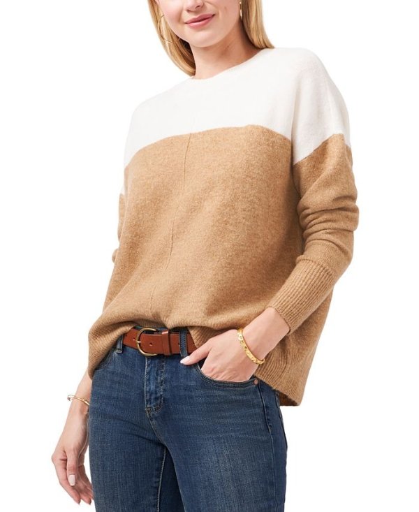 Extended Shoulder Color-Blocked Sweater