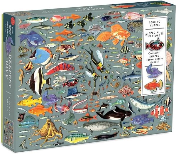 Deepest Dive Puzzle, 1000 Pieces, 27” x 20” – Jigsaw Puzzle Featuring 20 Shaped Puzzle Pieces, Illustration by Ben Gilles – Thick, Sturdy Pieces, Challenging Family Activity, Great Gift Idea