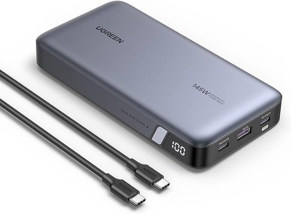 145W Power Bank 25000mAh Portable Charger USB C 3-Port PD3.0 Battery Pack Digital Display, Compatible with MacBook Pro, Laptop, iPhone 15/14/13/12 Series, Samsung, AirPods, and More