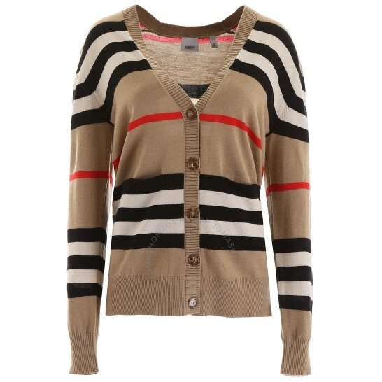 Ladies Archive Beige Scioto Iconic Stripe Merino Wool Cardigan