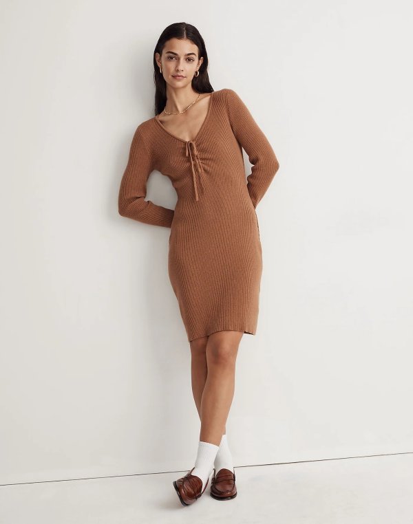 Tie-Front Ruched Bodycon Mini Dress