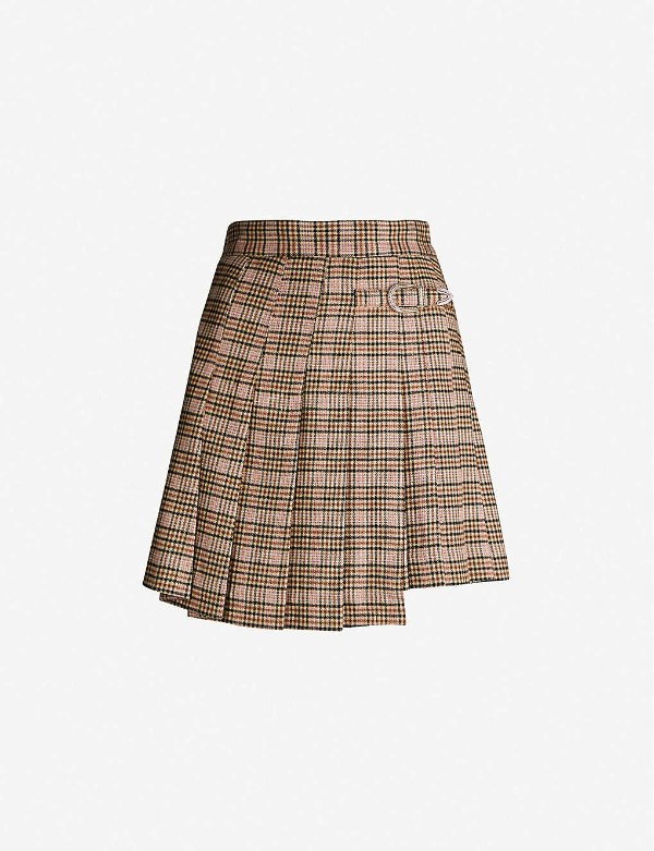 Checked-wool-blend skirt