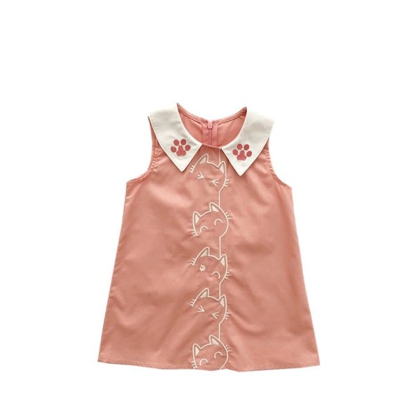 Summer Toddler Girl Cotton Dress – Peach Cat