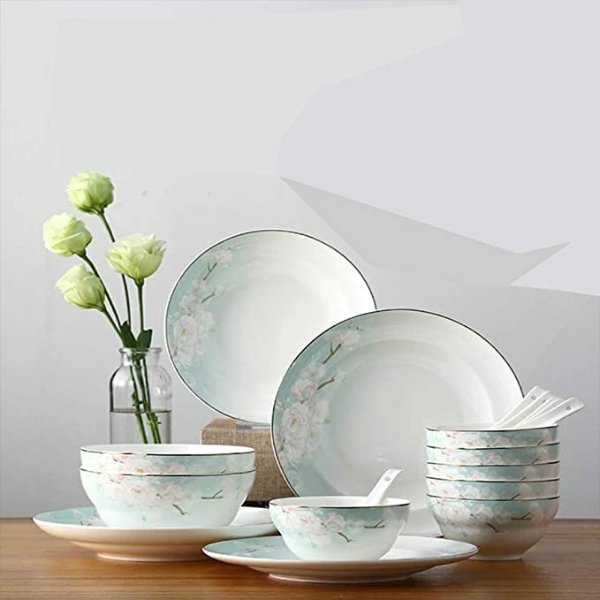 Songfa 18-Piece Kitchen Dinnerware Set SF-0692 for 6, Dishes, Bowls, Spoons, Bone China