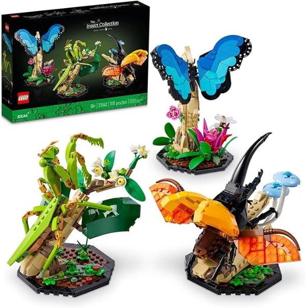 Ideas The Insect Collection, Fun Gift for Nature Lovers, with Life-Size Blue Morpho Butterfly, Hercules Beetle and Chinese Mantis Display Models, Bug Building Set and Nature Decor, 21342