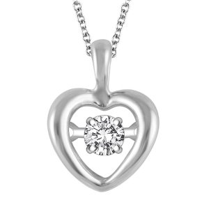 Silver Heart Pendant with Dazzling Brilliant Cut Round Diamond @ Kevin Jewelers Inc.