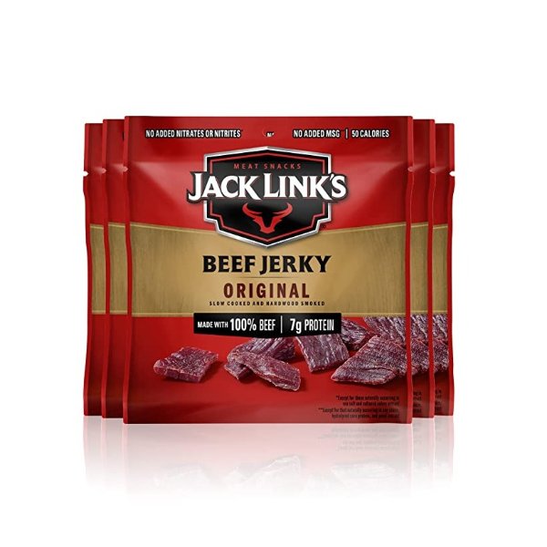 Beef Jerky, 5 Count Multipack Bags – Flavorful Meat Snack for Lunches, Ready to Eat – 7g of Protein, Made with Premium Beef – Original, 0.625 Oz Bags (Packaging May Vary)