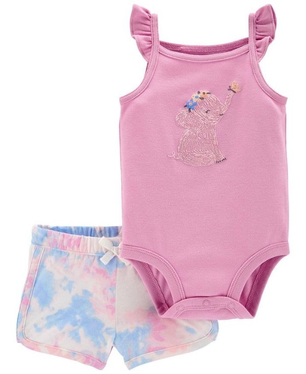 Baby Girls Bodysuit and Shorts, 2 Piece Set