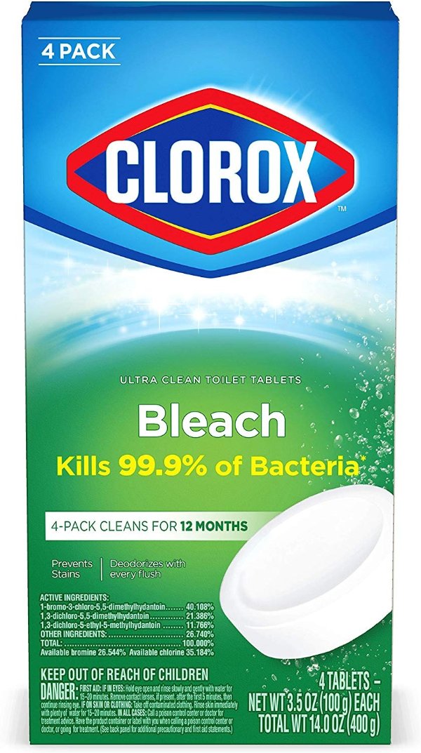 Clorox Automatic Toilet Bowl Cleaner Tablets with Bleach – 3.5 Ounces Each, 4 Count
