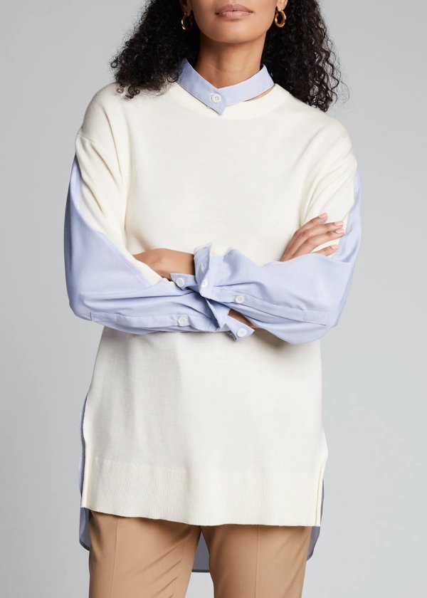 Wool Sweater with Shirt Trim