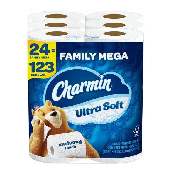 Ultra Soft Cushiony Touch Toilet Paper, 24 Family Mega Rolls
