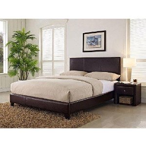 Stratus Queen Upholstered Bed, Brown Faux Leather