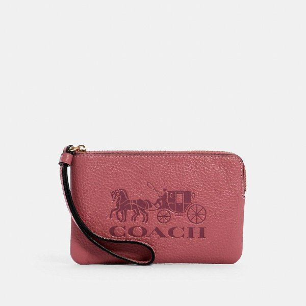 Corner Zip Wristlet in Colorblock With Horse and Carriage