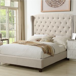 Rosevera Olympia Linen Upholstered Wingback Bedroom Full
