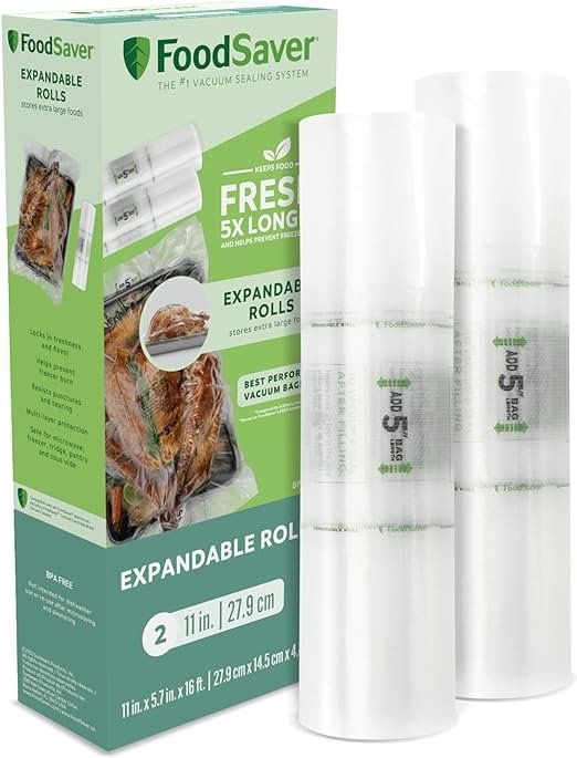 Vacuum Sealer Bags for Extra Large Items, Rolls for Custom Fit Airtight Food Storage and Sous Vide, 11" x 16' (Pack of 2)