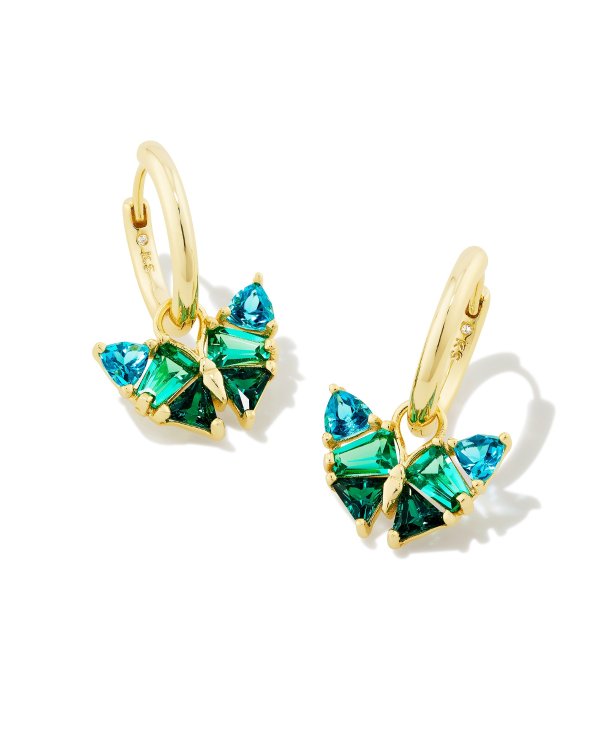 Blair Gold Butterfly Huggie Earrings in Green Mix