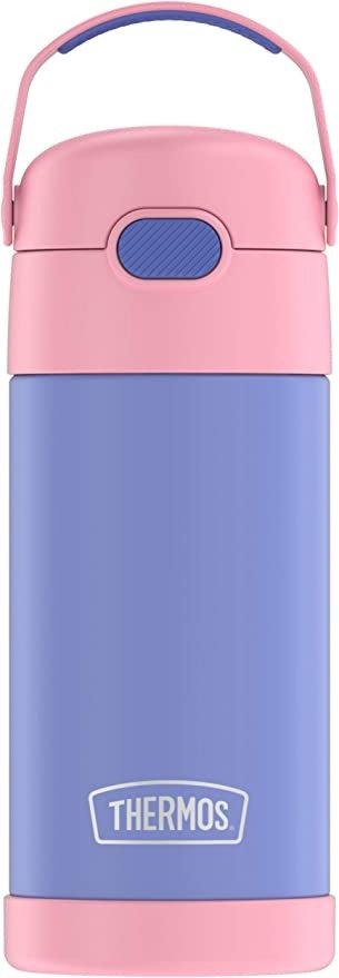 FUNTAINER 12 Ounce Stainless Steel Vacuum Insulated Kids Straw Bottle, Purple/Pink