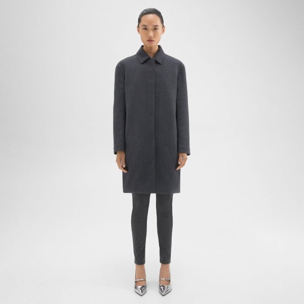 Straight Car Coat in Double-Face Wool Flannel