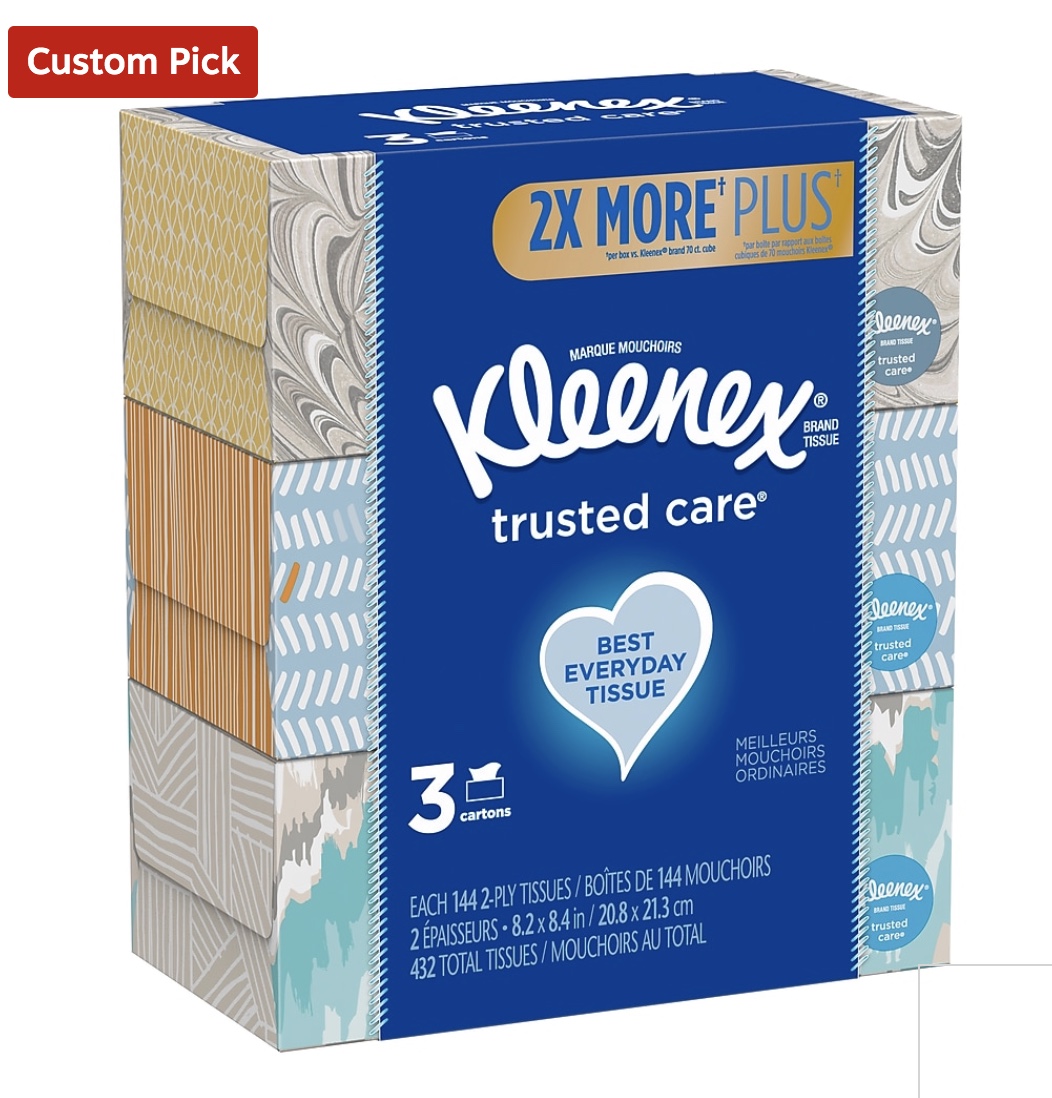 Kleenex Standard Facial Tissue, 2-Ply, 144 Sheets/Box, 3 Boxes/Pack (37392) 三盒纸巾