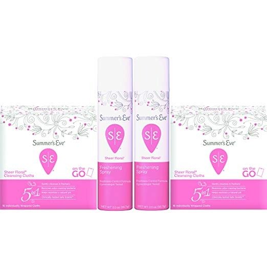 Kit | Sheer Floral | Includes 2 Cans of Freshening Spray and 2 Boxes of Cleansing Cloths | pH-Balanced, Dermatologist & Gynecologist Tested