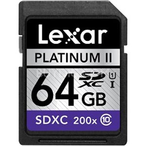 Lexar 64GB Platinum II Class 10 SDXC Memory Card (LSD64GBSBNA200)