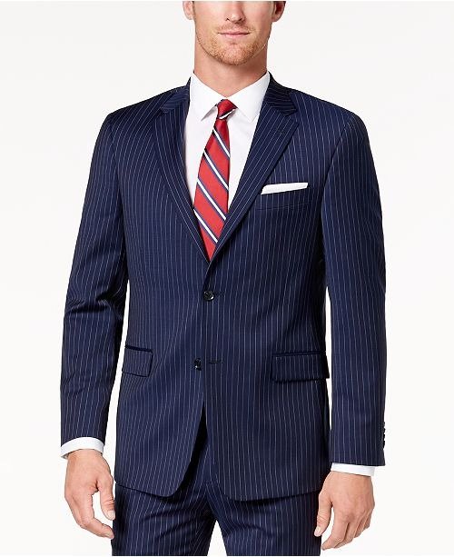 Men's Modern-Fit TH Flex Stretch Navy Pinstripe Suit Jacket