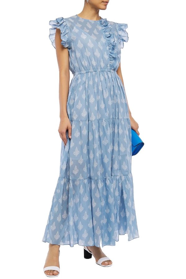 Roses ruffle-trimmed printed cotton-voile maxi dress