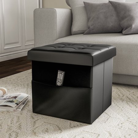 Foldable Storage Cube Ottoman with Pocket by Lavish Home (Black)
