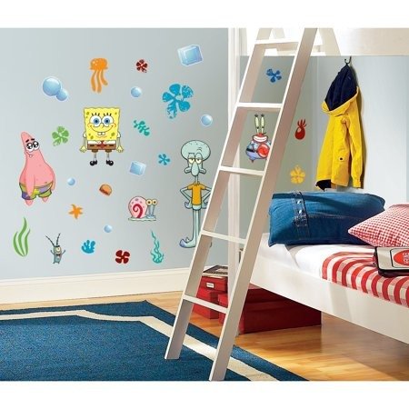 SpongeBob Toddler Bed and Multi Bin Organizer Bundle with BONUS Wall Decals