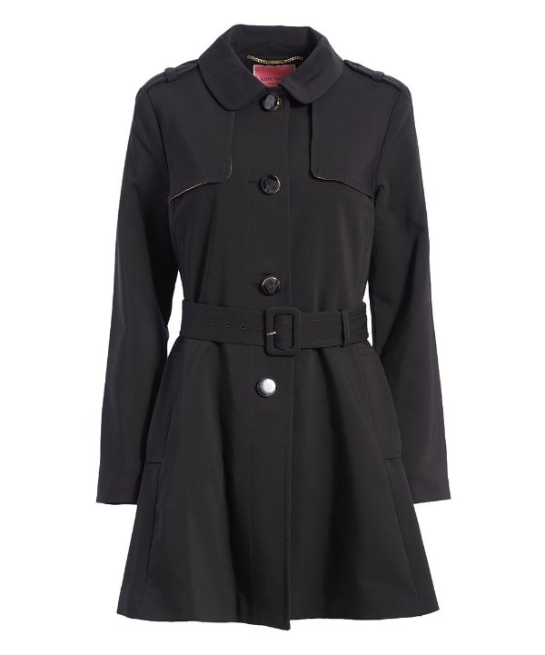 Black Four-Button Belted Trench Coat - Women