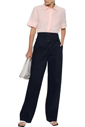 Layered button-detailed cotton wide-leg pants