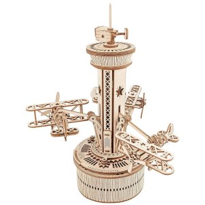 RoWood Music Box 3D Wooden Puzzles for Adults Teens, Air-Control Tower
