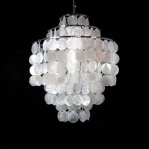 Aero Snail 3-Light Round Chandelier with Round Capiz Seashells Natural White DIY Pendant Light for Living Room Bedroom