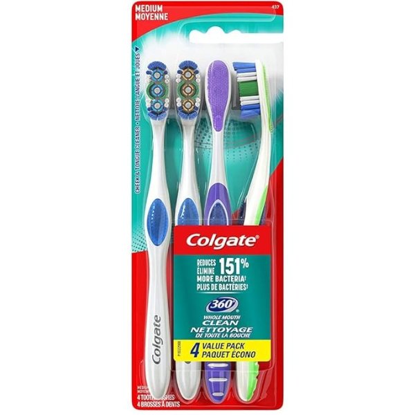 360 Adult Toothbrush, Medium (4 Count)