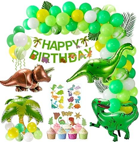 XDDIAS Dinosaur Birthday Party Decorations for Boys Girls,111 Pcs Dinosaur Theme Party Supplies Including Safari Foil Balloon, Sticker, Cake Topper and Happy Birthday Banner Party Favors