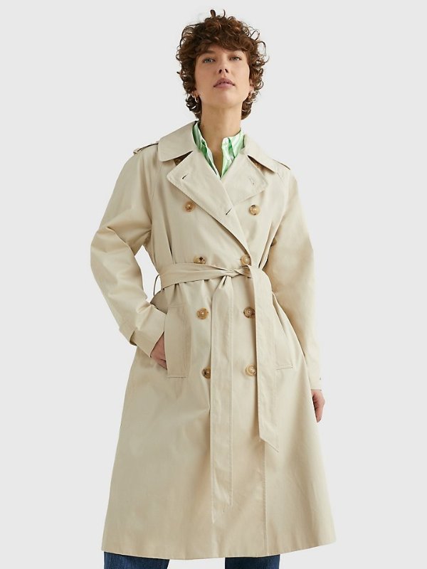 Solid Double-Breasted Trench Coat | Tommy Hilfiger