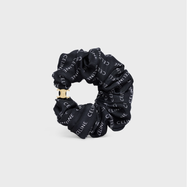 Scrunchy Celine Rayure Bracelet in Brass with Gold finish and Black Silk - Gold / Black