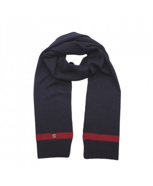 -Knitted Scarf GG Logo - Navy/Red