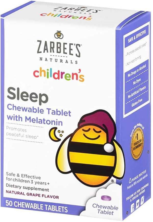 Children's Sleep with Melatonin Supplement, Natural Grape Flavor, 50 Chewable Tablets