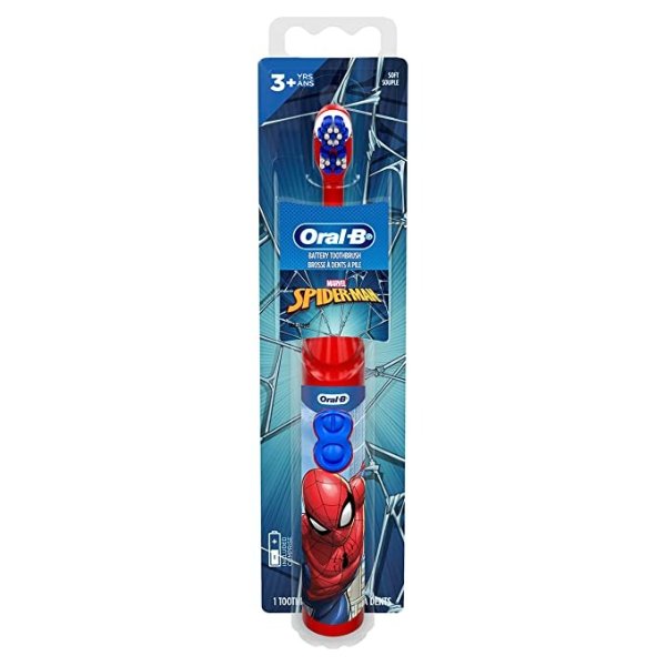 -B Kid's Battery Toothbrush Featuring Marvel's Spiderman, Soft Bristles, for Kids 3+
