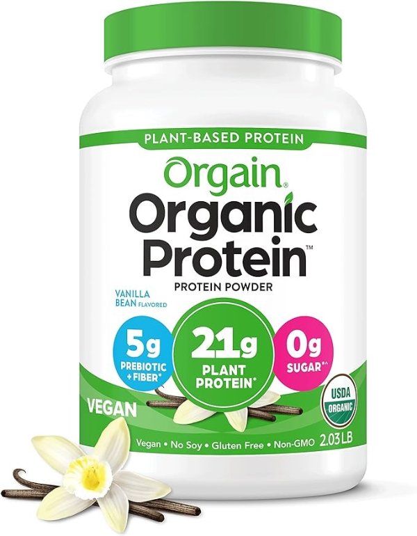 Organic Plant Based Protein Powder, Vanilla Bean, Vegan, Non-GMO, Gluten Free, 2.03 Pound, 1 Count, Packaging May Vary