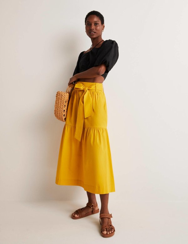 Tiered Belted Midi Skirt - Honeycomb | Boden US