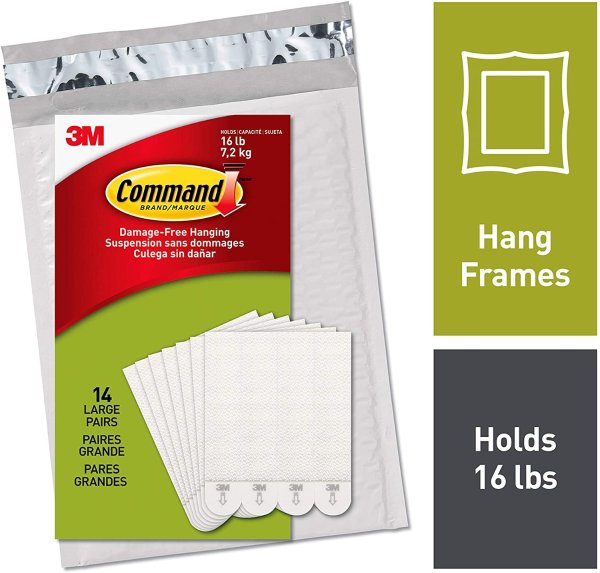 PH206-14NA Heavy Duty, Holds 16 lbs Picture Hanging Strips, 14 Pairs, White, 14 Pack