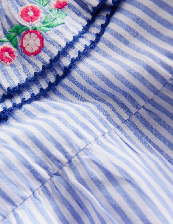 Embroidered Collar TopSurf Blue / Ivory Stripe