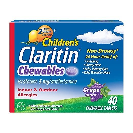 Children's Claritin 24-Hour Non-Drowsy Allergy Grape Chewable Tablet, Loratadine 5 mg Antihistamine, 40 Count