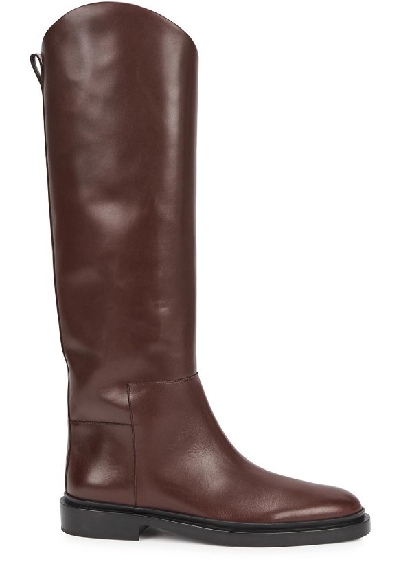 Brown leather knee-high boots