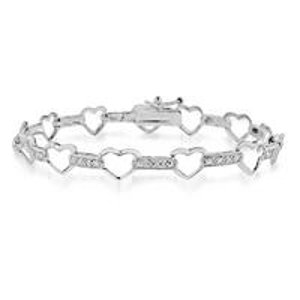 Sterling Silver Diamond Accented Heart Bracelet - 7.5"